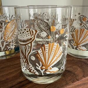 Vintage gold and white Seashell Glass Tumblers set of 4
